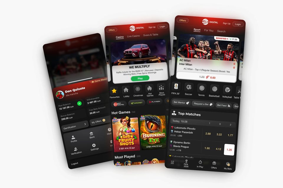 Phone screens from the all-in-one betting platform