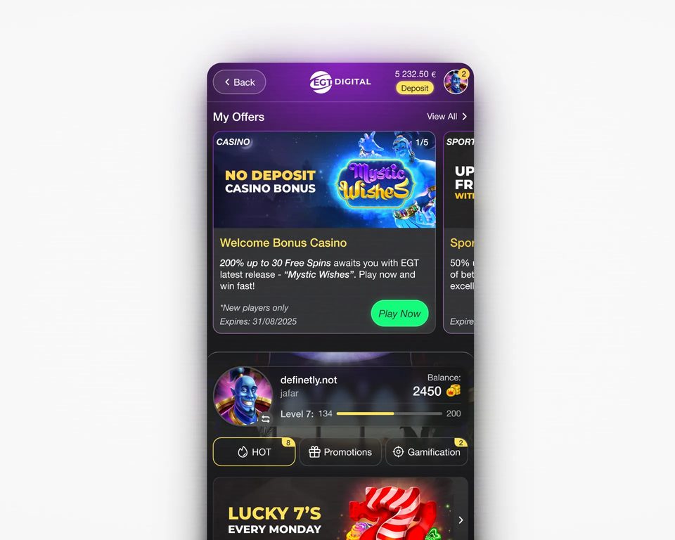 Screens from the gamification and bonus hub